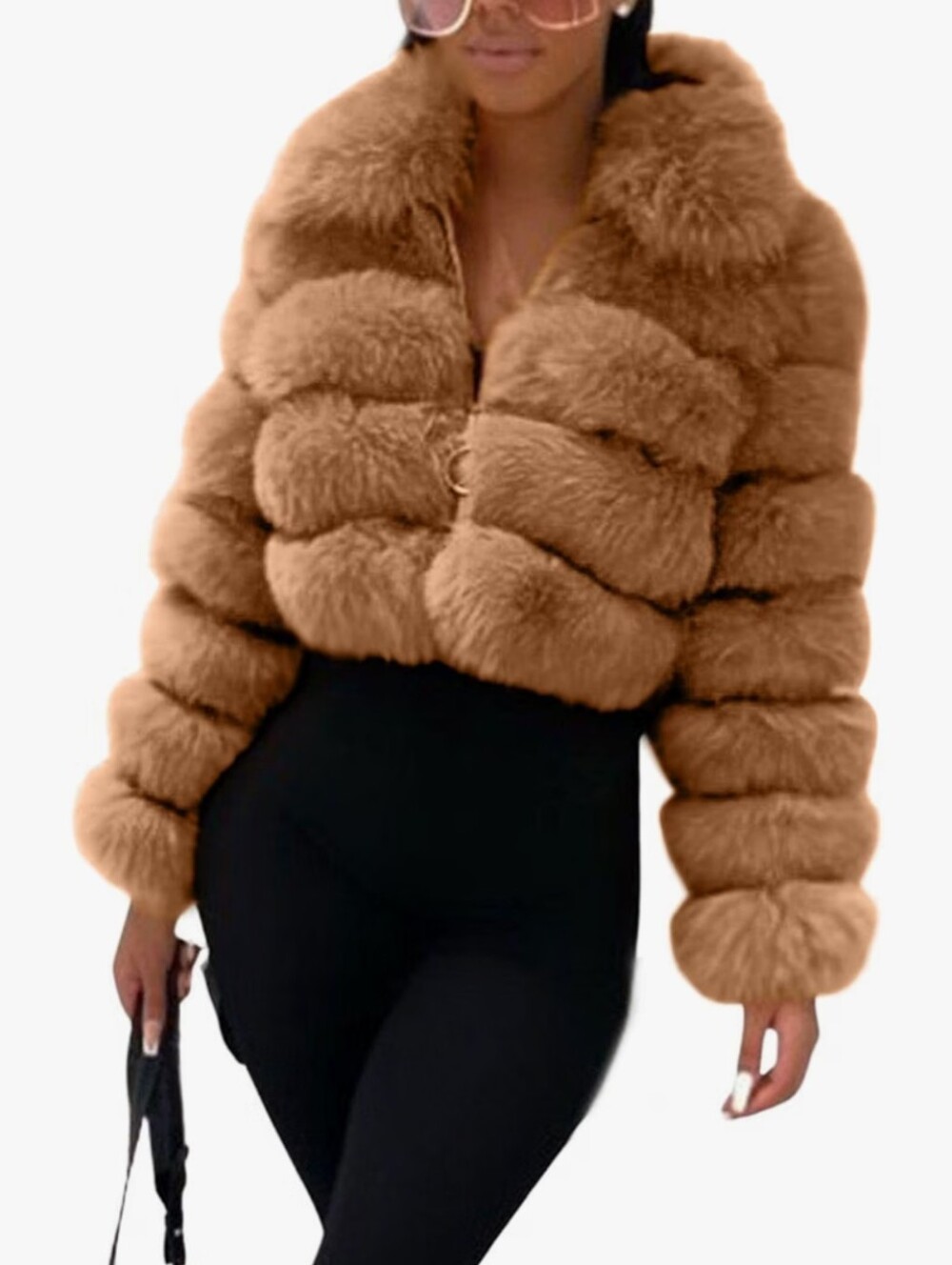 Women Fluffy Faux Fur Coat Cropped Jacket Puffer Jacket Zip Up Winter Warm Fuzzy